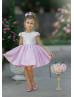 Cap Sleeves Beaded Ivory And Pink Satin Cute Flower Girl Dress